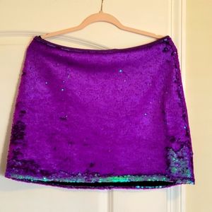 Blue/Teal Purple Flip Sequin Mini Skirt L. Wild Fable Party Rave Festival Fun